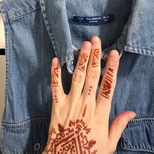 🆕 Pull&Bear Flare Chambray Denim Crop Top Shirt Sleeveless Summer Cowgirl Boho